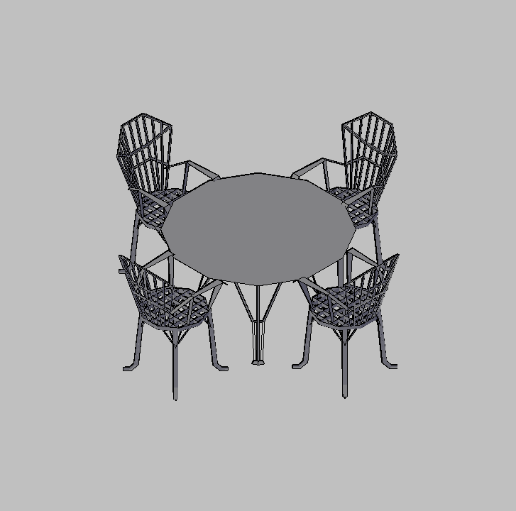 Bloque Autocad Vista de Mesa jardín con sillas en 3D